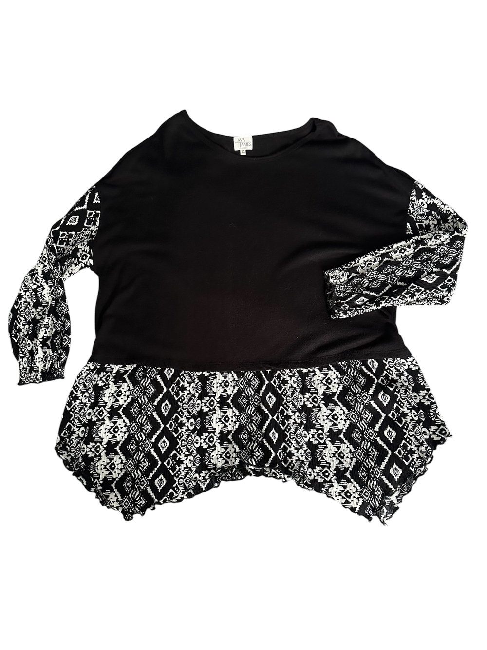 AVA James Black and White Patterned Top